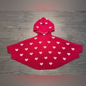 Toddler Heart Patterned Red Poncho
